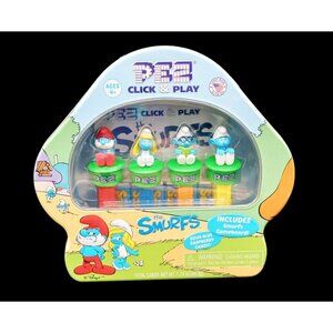 Pez Click & Play The Smurfs Candy Dispensers Gift Set Sealed Tin Gameboard 2017